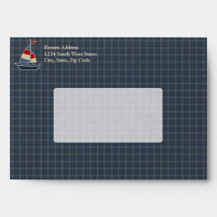 Nautical Blue, Red, Cream Sailboat Custom Envelopes