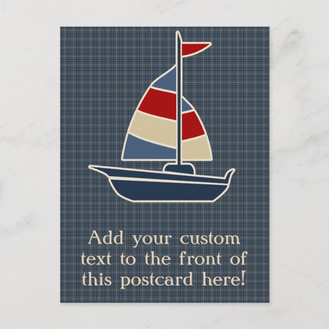 Nautical Blue, Red, Cream Sailboat Custom Postcard (Front)