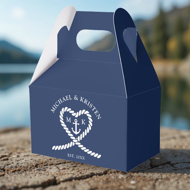 Nautical Blue Rope Heart Anchor Monogram Wedding  Favour Box (Nautical Blue Rope Heart Anchor Monogram Wedding Favor Boxes
)