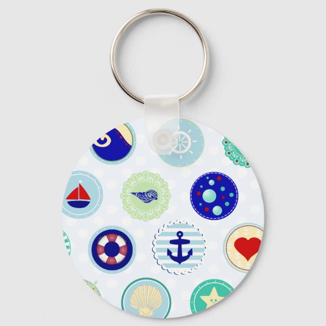 Nautical Blue Sailor Pattern Key Ring (Front)