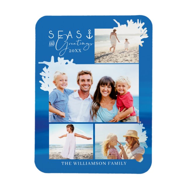 Nautical Blue Seas & Greetings Ocean Photo Frame Magnet (Vertical)