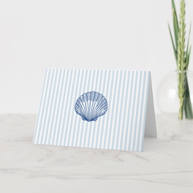 Nautical Blue Seashell Blue Stripe Card (Front)