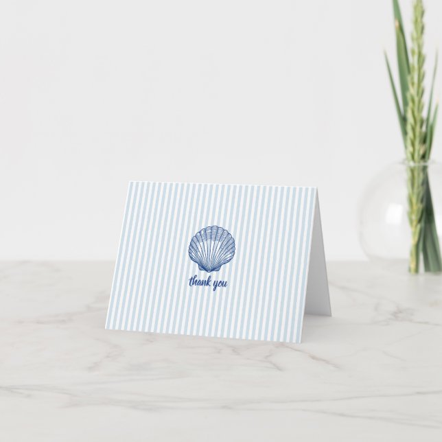Nautical Blue Seashell Blue Stripe Thank You Card (Front)
