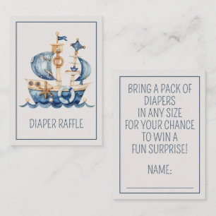 Nautical Blue Ship Baby Shower Diaper Raffle Enclosure Card