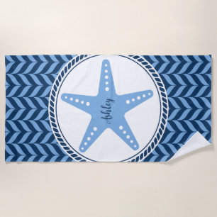 Nautical Blue Starfish coastal Beach Towel
