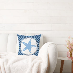 Nautical Blue Starfish coastal  Cushion