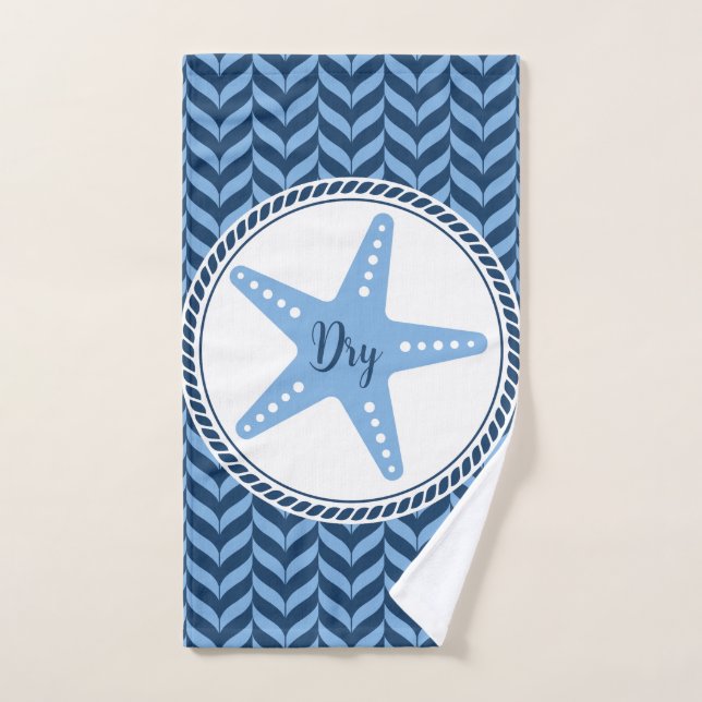 Nautical Blue Starfish coastal  Hand Towel (Hand Towel)