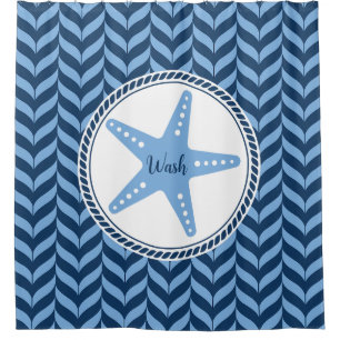 Nautical Blue Starfish coastal  Shower Curtain