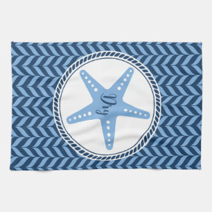 Nautical Blue Starfish coastal  Tea Towel