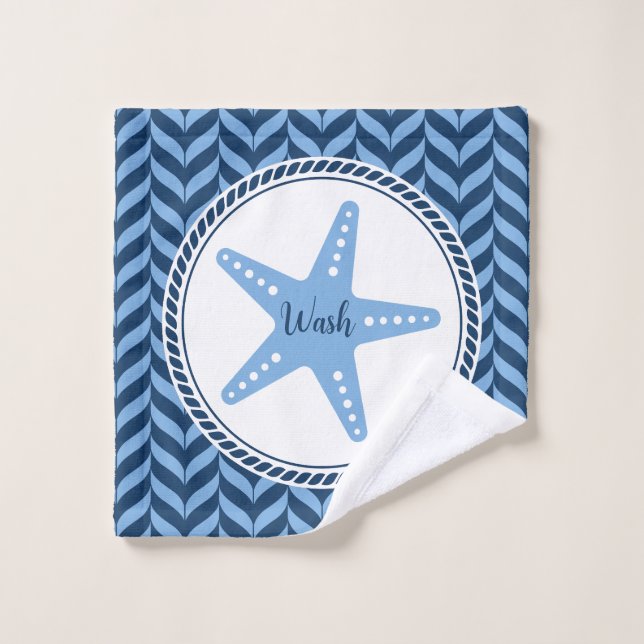 Nautical Blue Starfish coastal  Wash Cloth (Wash Cloth)