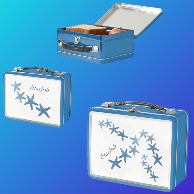 Nautical Blue Starfish Customisable Metal Lunch Box (Creator Uploaded)