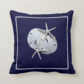 Nautical Blue Starfish Sand Dollar Throw Pillow