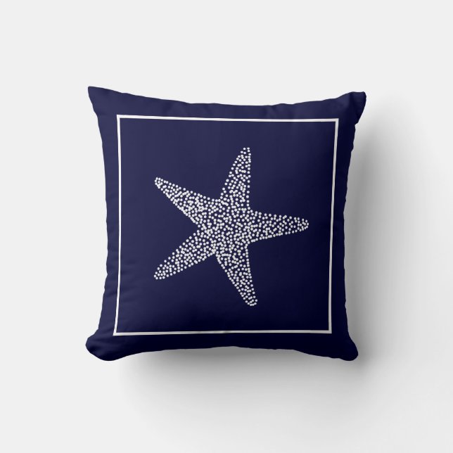 Nautical Blue Starfish Throw Pillow CBendel Design (Front)