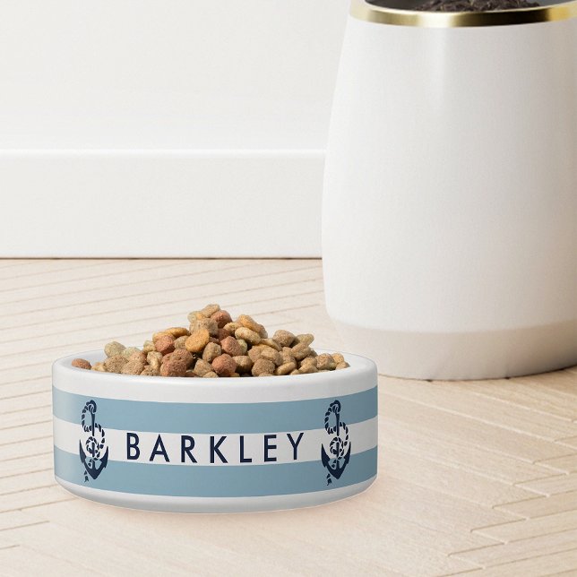 Nautical Blue Stripe Anchor Personalised Bowl (Creator Uploaded)