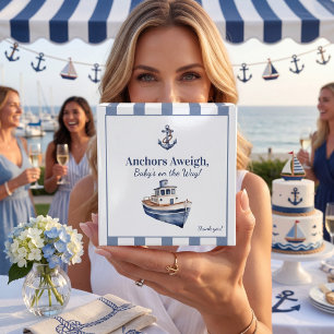 Nautical Blue Stripe Anchors Aweigh Baby Shower Favour Box