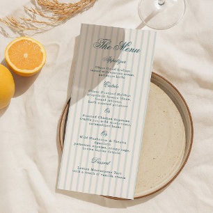 Nautical Blue Stripe Elegant Wedding Menu Card