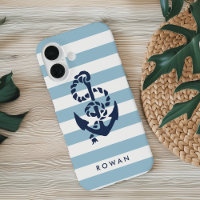 Nautical Blue Stripe & Navy Anchor Personalised