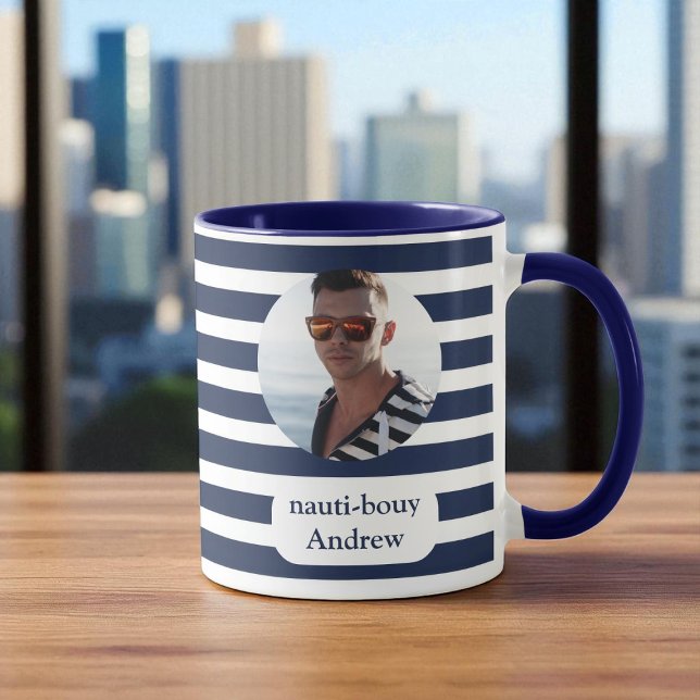 Nautical Blue Stripe Photo Mug (Creator Uploaded)