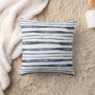 Nautical Blue Stripe Pillow, Coastal Decorative Cushion