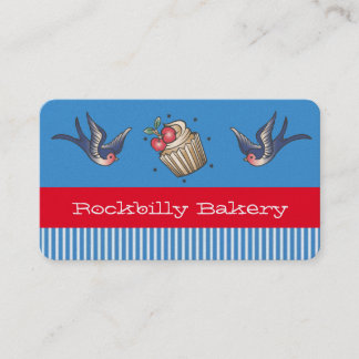 Nautical Blue stripe Tattoo rockabilly bakery Business Card