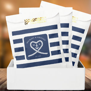 Nautical Blue Striped Heart Anchor Wedding Favour Bags