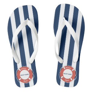 Nautical Blue Striped Welcome Aboard Boat Name Jandals