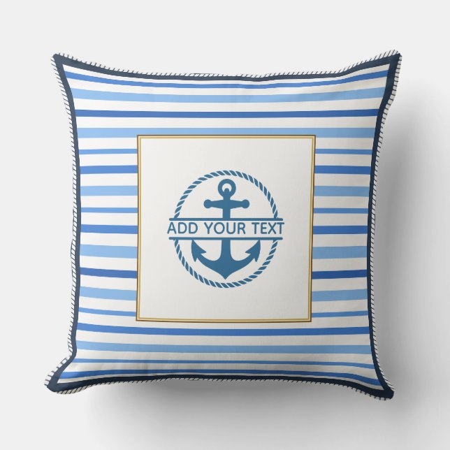  Nautical Blue Stripes and Anchor  Cushion (Front)