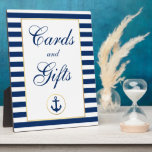 Nautical Blue Stripes Gold Wedding Cards Gifts Plaque<br><div class="desc">Nautical Blue Stripes Gold Wedding Cards Gifts Table Plaque</div>