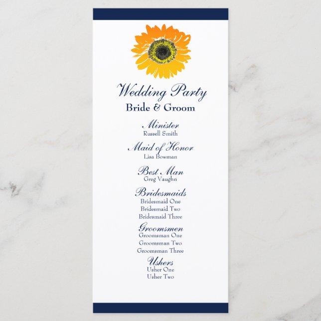 Nautical Blue Stripes Sunflower Wedding Program Programme (Front)