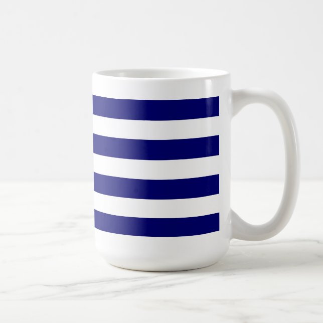 Nautical blue stripes & white ribbon bow graphic coffee mug (Right)