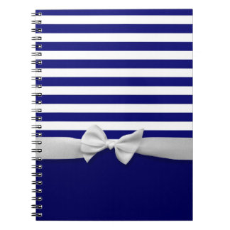 Nautical blue stripes & white ribbon bow graphic spiral notebook