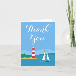 Nautical Blue Thank You Lighthouse & Sailboat Card
