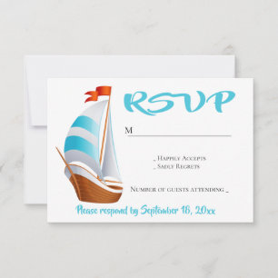 Nautical Blue Turquoise RSVP Sailboat Wedding Card