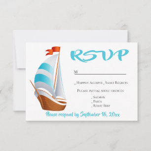 Nautical Blue Turquoise RSVP Sailboat Wedding Card