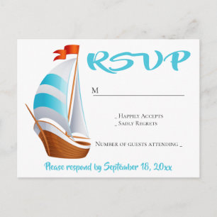 Nautical Blue Turquoise RSVP Sailboat Wedding Invitation Postcard