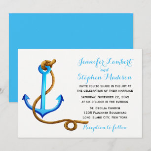 Nautical Blue Turquoise Wedding Ship Anchor Invitation