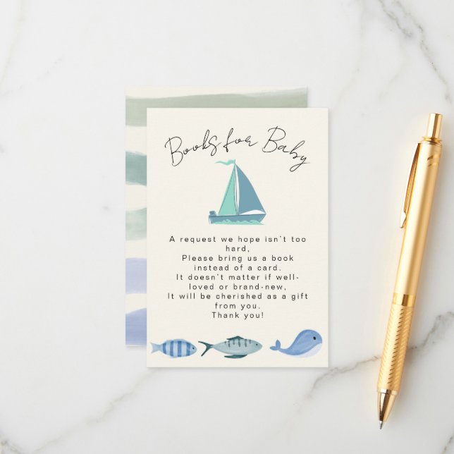 Nautical Blue Vooks For Baby Simple Boy´s Shower Enclosure Card (Front/Back In Situ)