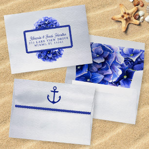 Nautical Blue Watercolor Flowers Self Addressed Envelope