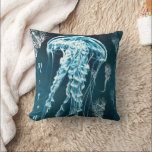 Nautical blue watercolor seahorses jellyfish cushion<br><div class="desc">Nautical blue watercolor seahorses jellyfish</div>