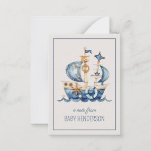 Nautical Blue Watercolor Ship Personalised Card