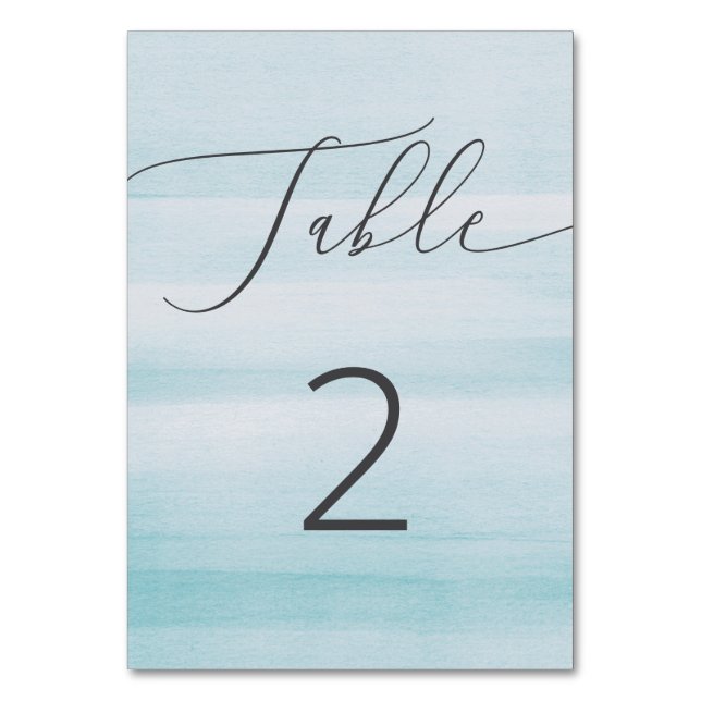 Nautical Blue Watercolor Wedding. Minimalist Beach Table Number (Front)