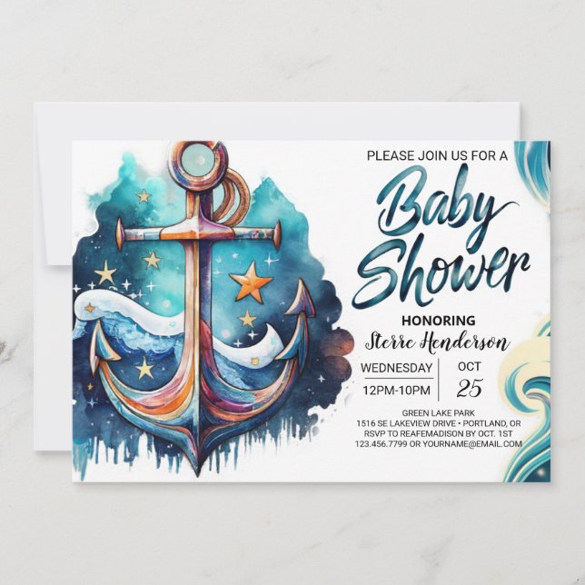 Nautical Blue Waves Baby Shower Invitation (Front)