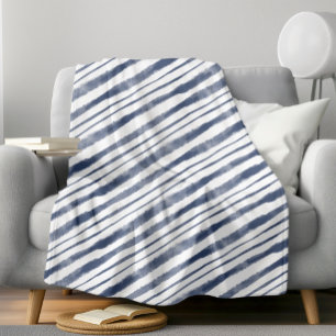 Nautical Blue Waves Lines Beach House Lakeside  Fleece Blanket