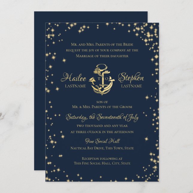 Nautical Blue Wedding Invitation (Front/Back)