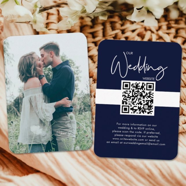 Nautical Blue Wedding Website QR Code Photo RSVP  Enclosure Card (Creator Uploaded)