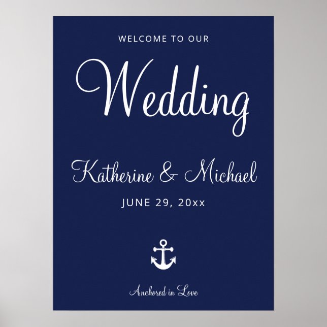 Nautical Blue Wedding Welcome Sign And Anchor (Front)