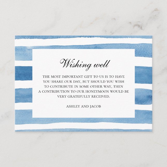 Nautical blue wedding wishing well watercolor enclosure card (Front)