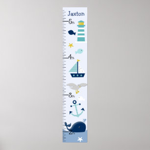 Nautical Blue Whale Sailboat Fish Growth Chart