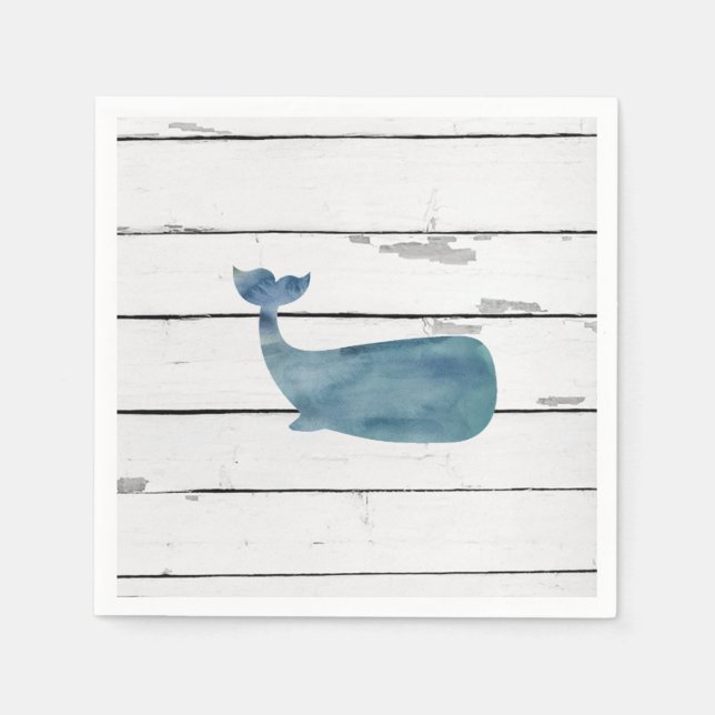 Nautical Blue Whale Shiplap Rustic Decor Napkin (Front)