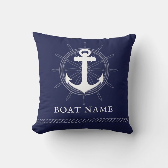 Nautical blue white Anchor Throw Pillow (Front)